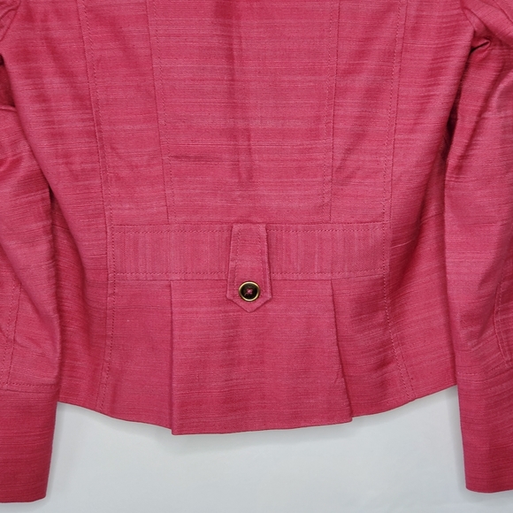 Anne Klein Linen Blend Blazer Size 14 Pink Structure Button Front Lined Jacket - Picture 6 of 13